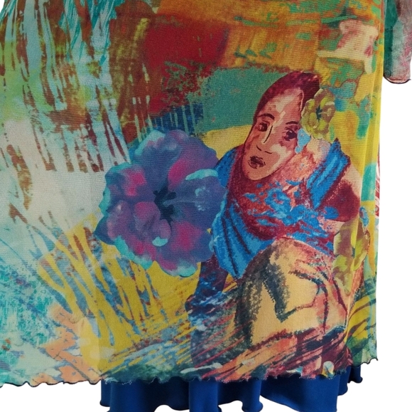 Art to wear abstract watercolour mesh dress colourful L - Picture 5 of 5